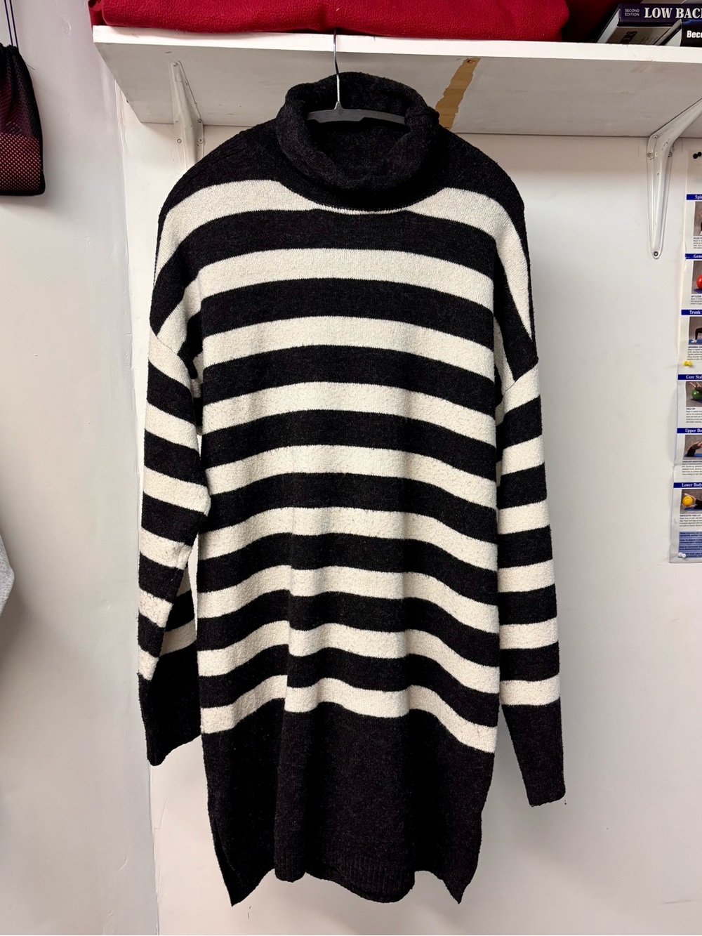 Joe Fresh Black & White Striped Turtleneck Neck Sweater Dress